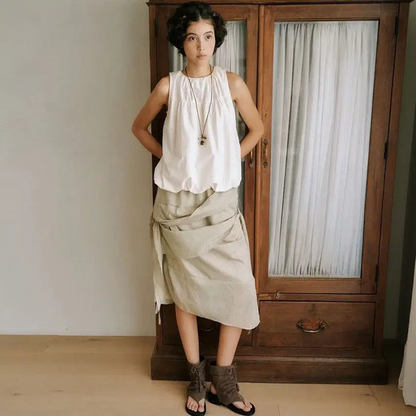 [BUNJANG] Auro Sandy Tie Skirt Olive / 아우로 샌디 타이 스커트 올리브