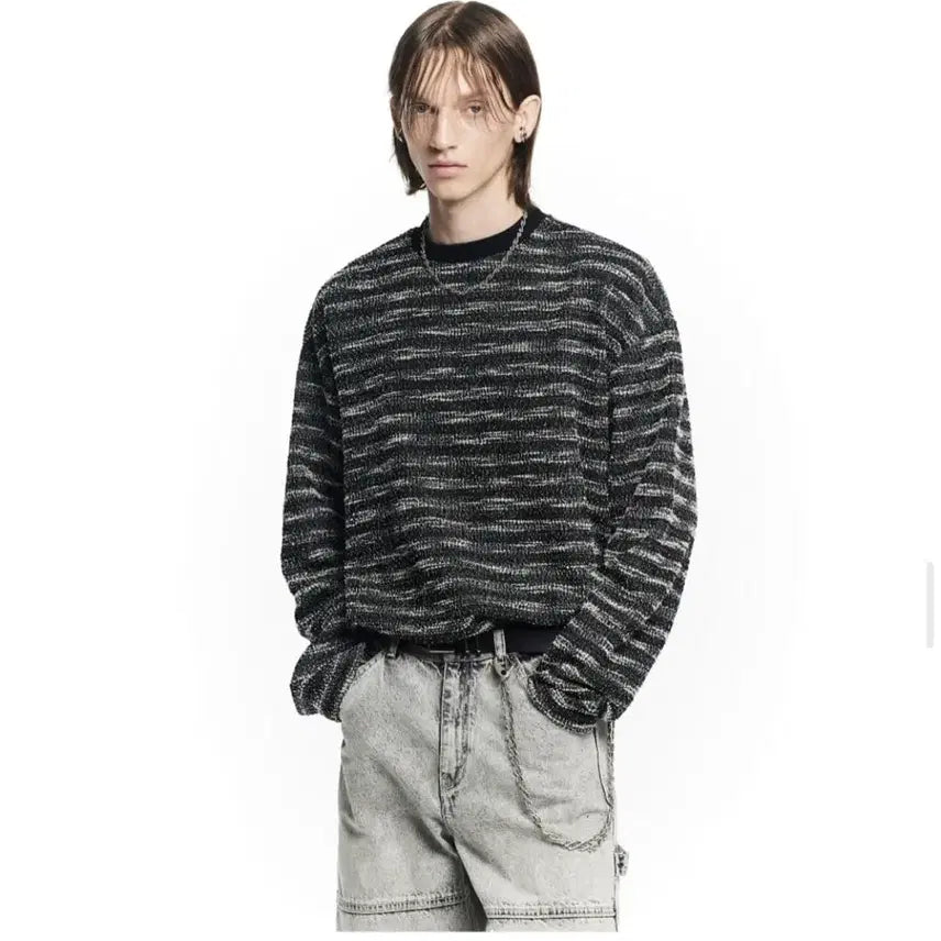 [BUNJANG] Maison Mined Mixed Boucle Knit Long Sleeve Black / 메종미네드 믹스드 부클 니트 롱슬리브 블랙