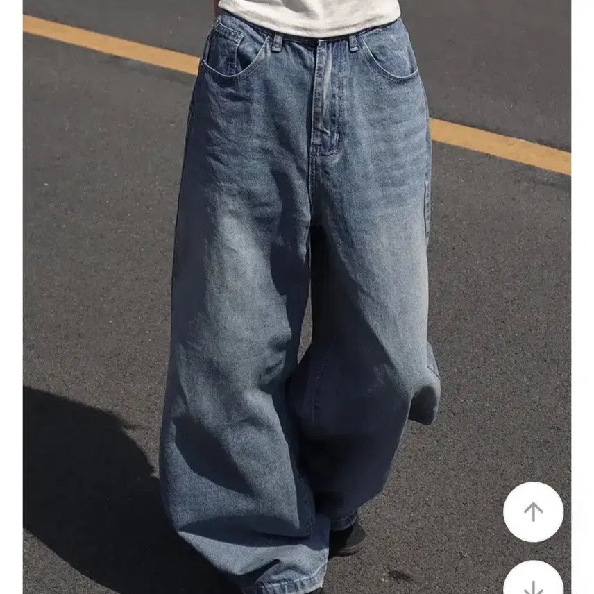 [BUNJANG] Snap Button Wide Washed Denim Pants / 스냅 버튼 와이드 워싱 데님 팬츠