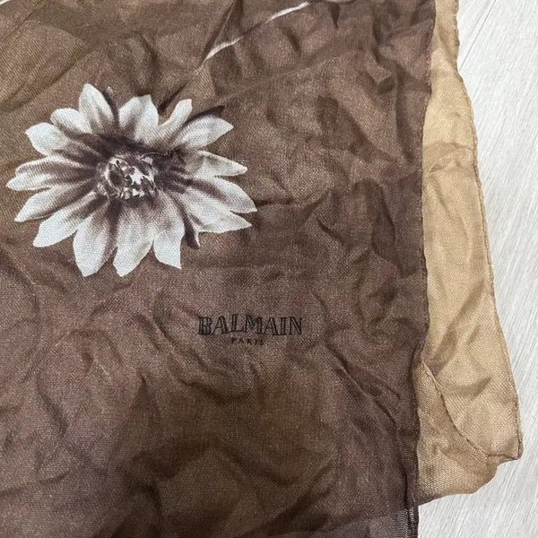 [BUNJANG] Balmain Brown Flower Silk Scarf / 발망 스카프 브라운 플라워 실크 100