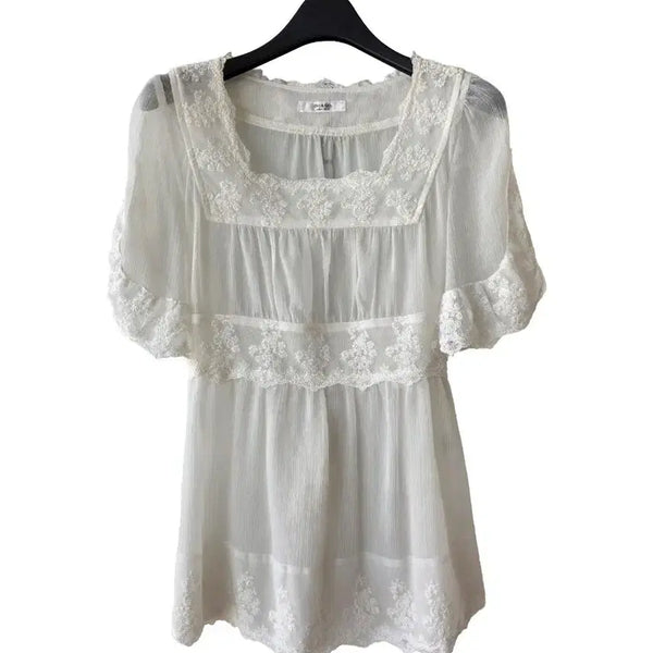 [BUNJANG] On & On See-through Back Ribbon Blouse / XS/온앤온 시스루 뒷리본 블라우스