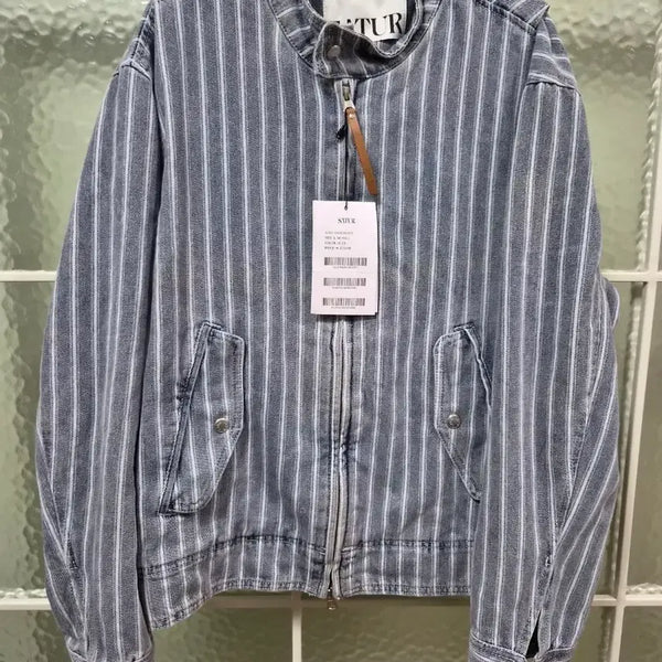 [BUNJANG] SETER Striped Denim Harrington Jacket / (새상품)세터 스트라이프 데님 헤링턴 자켓