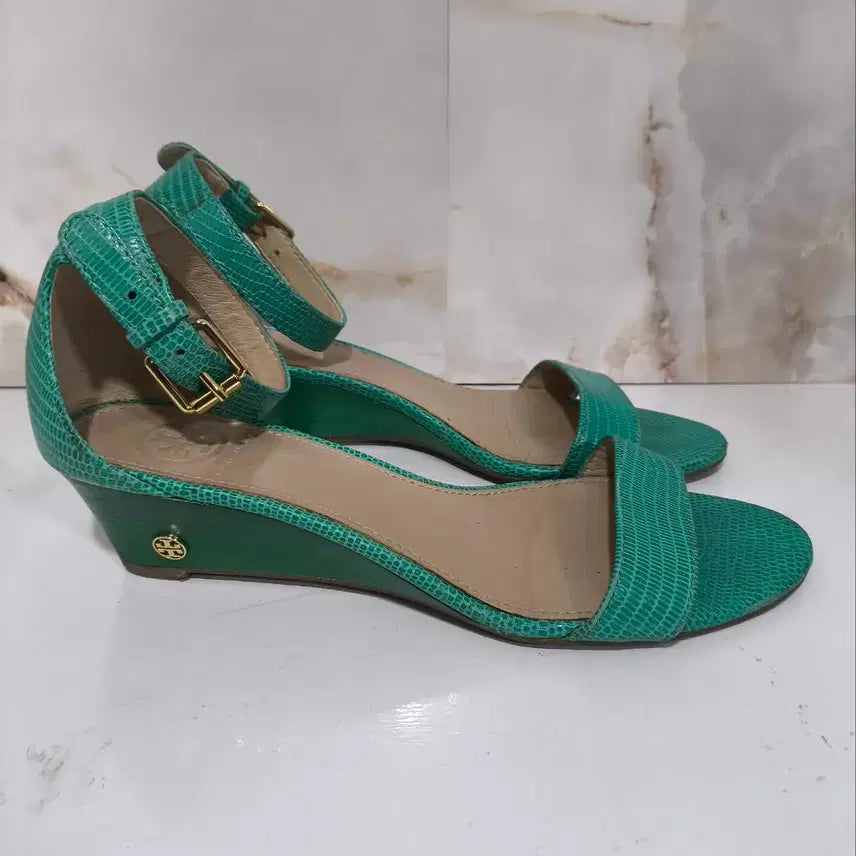 [BUNJANG] Tory Burch Python Ankle Strap Wedge Heels / 7 240mm 토리버치 파이톤 앵클 스트랩 웨지힐