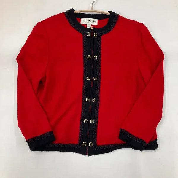 [BUNJANG] St. John Collection Red/Black Cardigan / ST. JOHN COLLECTION 가디건 레드/블랙