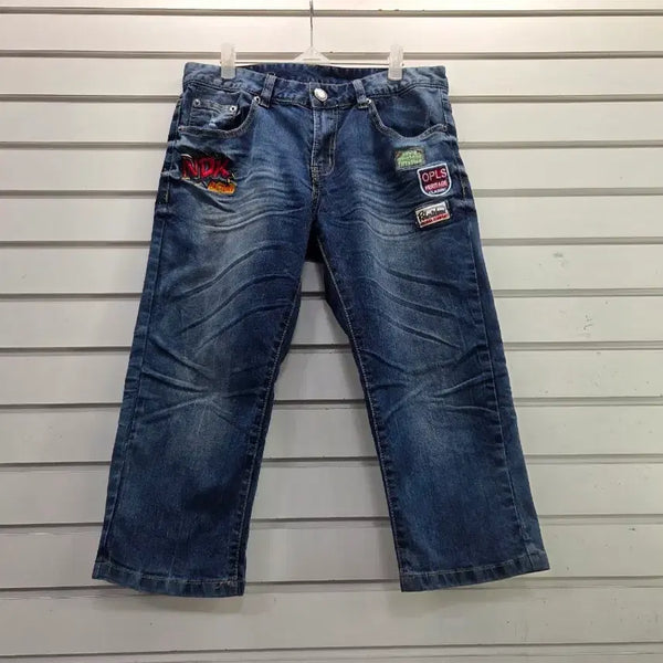[BUNJANG] Washing Applique Embroidered Capris Jeans Size 30 / 워싱 와펜 자수장식  칠부 청바지30/보물찾기천사