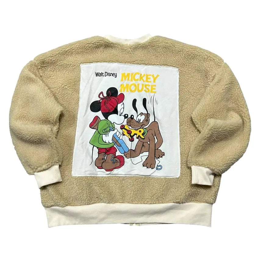 [BUNJANG] Disney Mickey Mouse & Pluto Fleece Zip-Up Jacket / 디즈니 미키마우스 & 플루토 백로고 뽀글이 플리스 집업 자켓