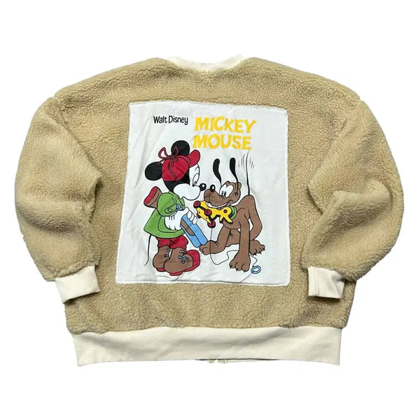 [BUNJANG] Disney Mickey Mouse & Pluto Fleece Zip-Up Jacket / 디즈니 미키마우스 & 플루토 백로고 뽀글이 플리스 집업 자켓
