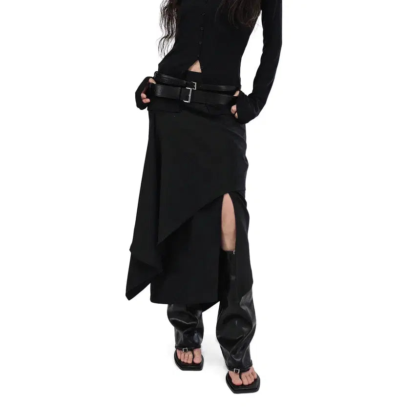 [BUNJANG] Chicwin Asymmetric Drape Wrap Skirt Grey Size S / 시크윈 칼로 언발 드레이프 랩스커트