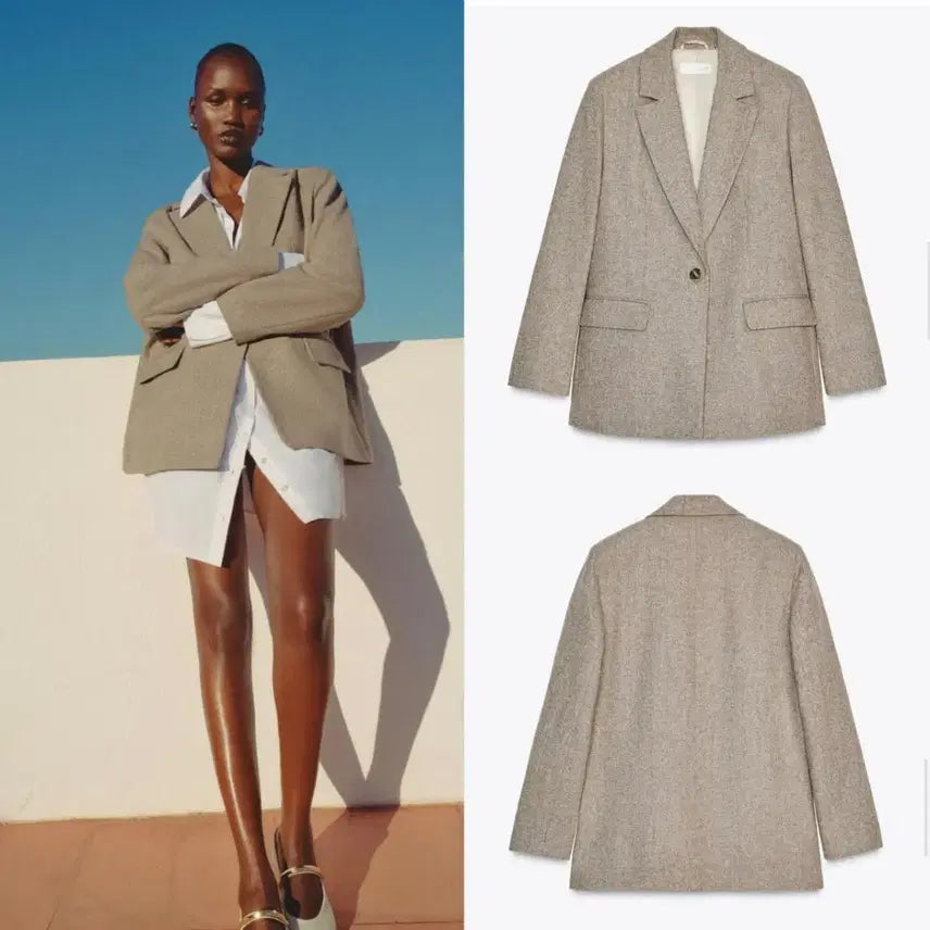 [BUNJANG] ZARA Herringbone Blazer Shoulder Jacket / 자라 헤링본 블레이저 숄더 여성자켓 F