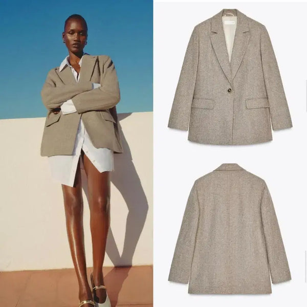 [BUNJANG] ZARA Herringbone Blazer Shoulder Jacket / 자라 헤링본 블레이저 숄더 여성자켓 F