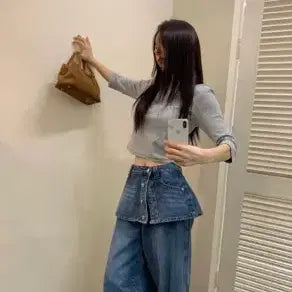 [BUNJANG] Wrap Design Denim Wide Pants (M) / 스커트 랩 데님팬츠
