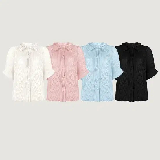 [BUNJANG] Bicini Round Collar Pleated Shirt (Pink) / 바이씨니 둥근카라플리츠셔츠(핑크)