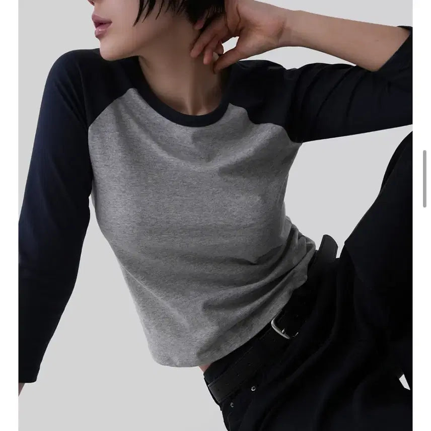 [BUNJANG] Autumn Raglan T-Shirt (Navy/Gray) / 어텀 7부 나그랑 티셔츠