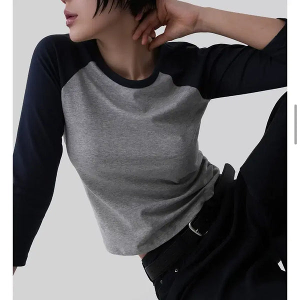 [BUNJANG] Autumn Raglan T-Shirt (Navy/Gray) / 어텀 7부 나그랑 티셔츠