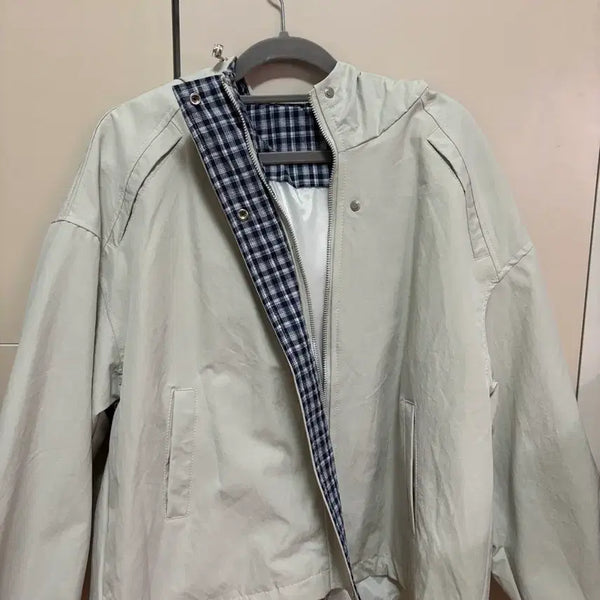 [BUNJANG] Beige Zip-Up Jumper Windbreaker / 아방핏 바람막이 집업 점퍼