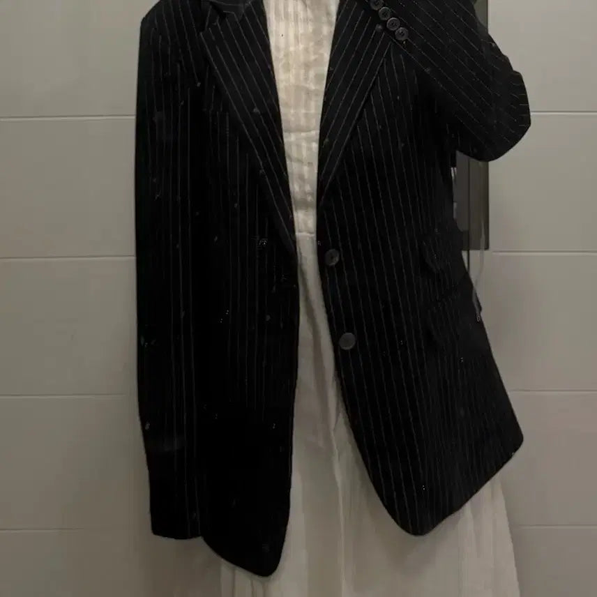 [BUNJANG] Black Stripe Oversized Fit Jacket / (옷장정리) 검정 스트라이프 오버핏 자켓 블랙