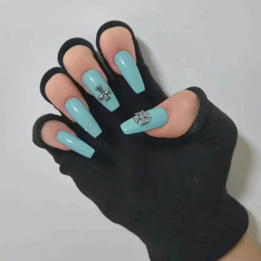[BUNJANG] Handmade Mint Chrome Hearts Nail Tips / 수제 민트 크롬하츠 네일팁