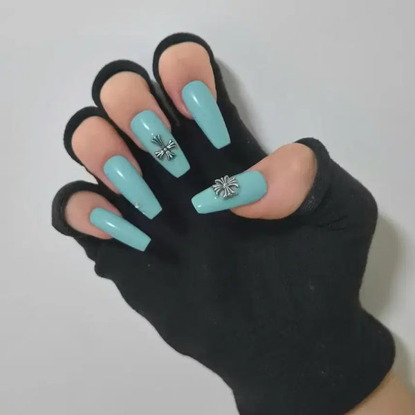 [BUNJANG] Handmade Mint Chrome Hearts Nail Tips / 수제 민트 크롬하츠 네일팁