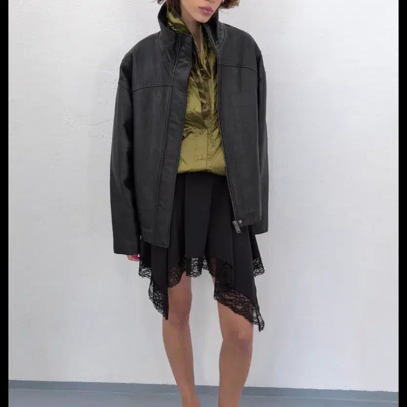 [BUNJANG] Zara Women's 100% Leather Oversized Jacket / M(KR 66) 자라 여성 100% 레더 오버사이즈 자켓 가죽자켓