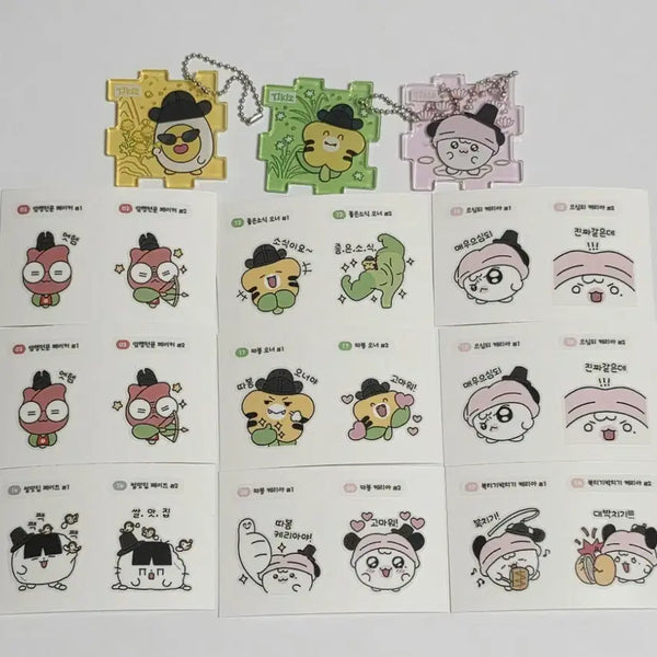 [BUNJANG] T1 "Amhaeng Cheonmun" Popup Puzzle Keyring & Sticker Bundle (Doran, Oner, Keria) / T1 티원 암행천문 팝업 티끌즈 퍼즐키링 스티커 도란 doran + 오너 oner + 케리아 keria 판매