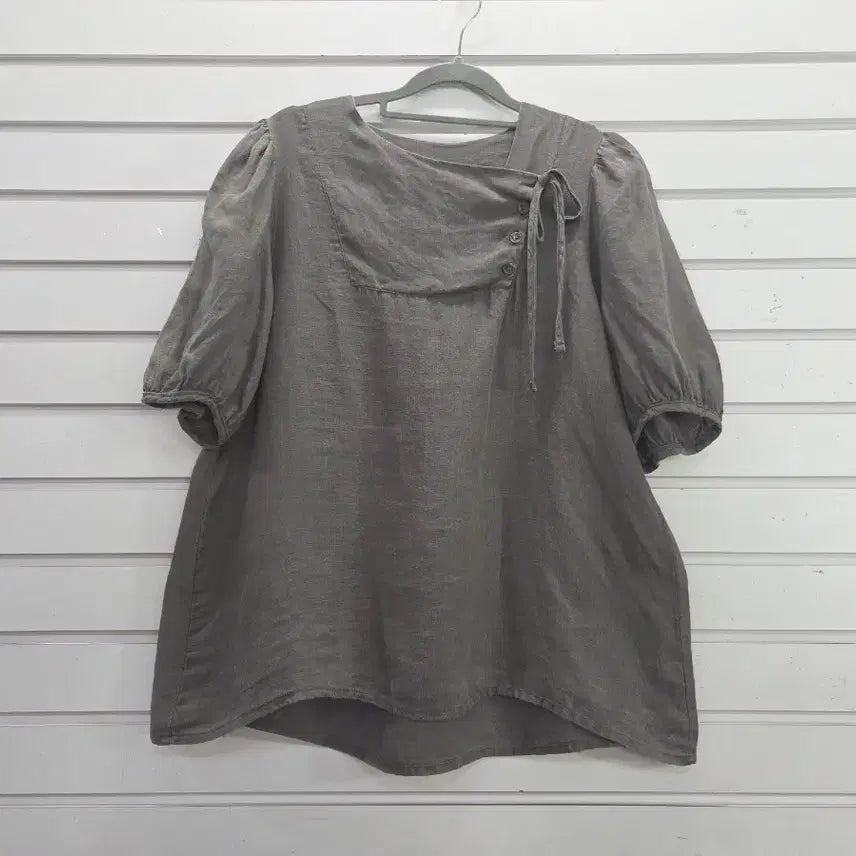 [BUNJANG] Kakhi Tone Cotton Blouse with String Decoration (Size 66) / 카키톤  끈장식 면 블라우스 66/보물찾기천사
