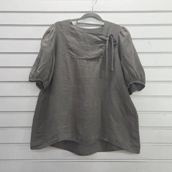 [BUNJANG] Kakhi Tone Cotton Blouse with String Decoration (Size 66) / 카키톤  끈장식 면 블라우스 66/보물찾기천사