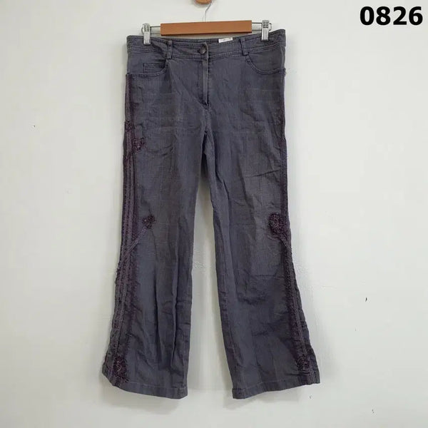 [BUNJANG] PROGRAM Women's Khaki Floral Embroidered Bootcut Pants Size 31 / 프로그램 여성 바지 카키색 꽃 자수 부츠컷 31
