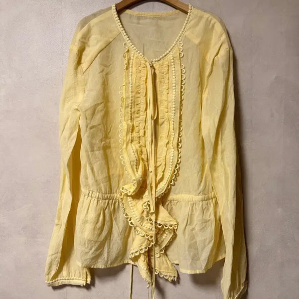 [BUNJANG] Linen Shirring Blouse / 린넨 셔링 블라우스