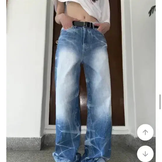 [BUNJANG] Avely Marble Washing Denim Pants Size S / 에이블리 마블 워싱 데님 팬츠