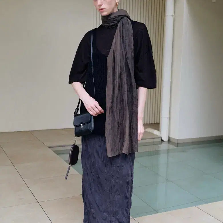 [BUNJANG] ETHOS WRINKLE BANDED SKIRT Charcoal / 에토스 WRINKLE BANDED SKIRT