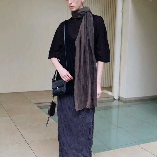 [BUNJANG] ETHOS WRINKLE BANDED SKIRT Charcoal / 에토스 WRINKLE BANDED SKIRT