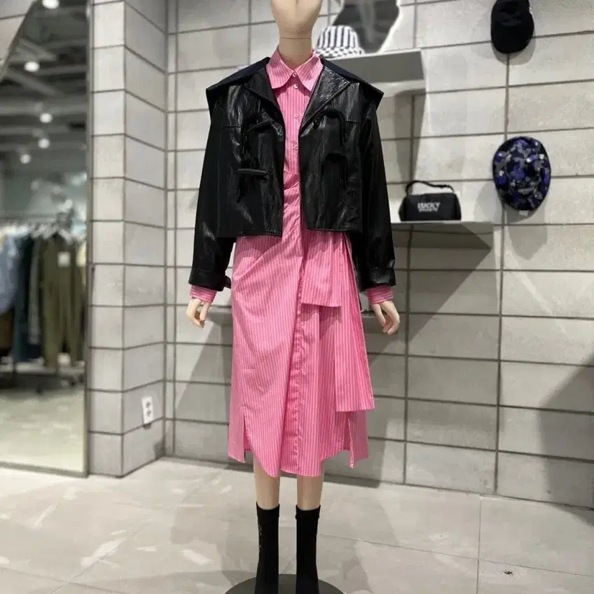 [BUNJANG] Lucky Chouette Denim Sailor Toggle Faux Leather Jacket / 럭키슈에뜨 데님 세일러 토글 장식 인조가죽 자켓