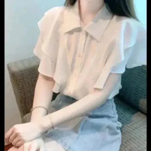 [BUNJANG] Chiffon Frill Blouse - Ivory / 쉬폰 프릴 블라우스 아이보리 새거