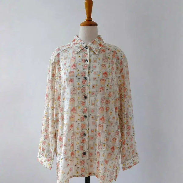 [BUNJANG] Flower Pattern Oversized Shirt Blouse / 플라워 셔츠 블라우스 오버핏 빅사이즈