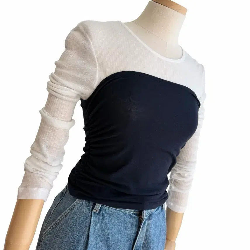 [BUNJANG] Navy Shirring Layered Tube Top / 교신안함)네이비 셔링 레이어드 튜브 탑