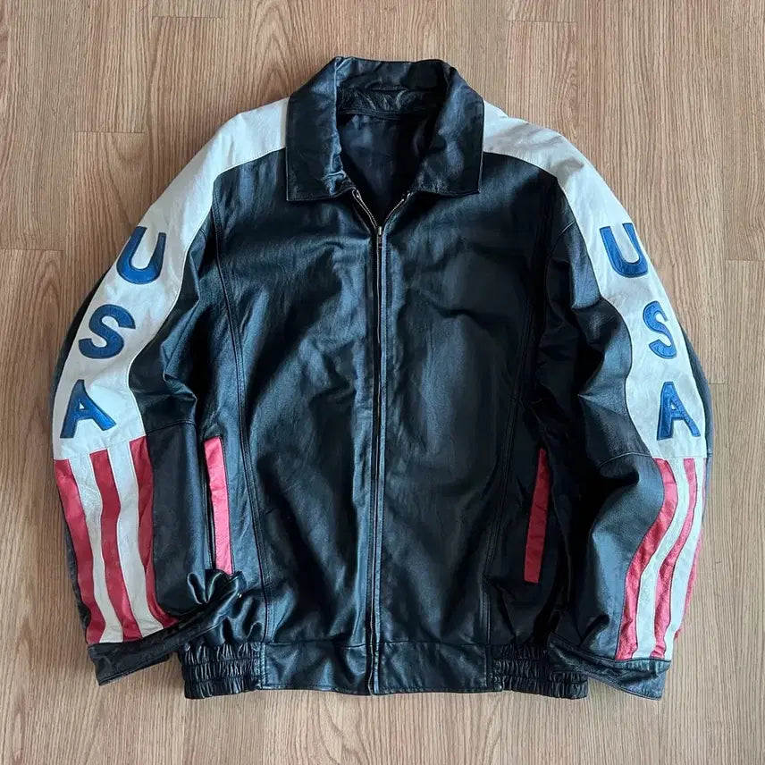 [BUNJANG] Vintage USA Flag Leather Jacket / USA 빈티지 가죽쟈켓