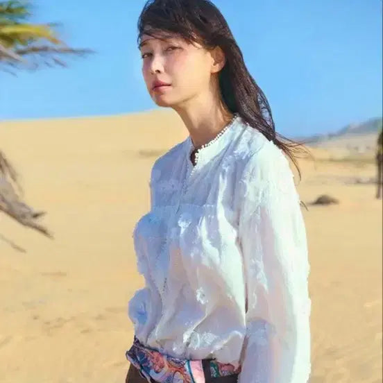 [BUNJANG] G Studio Embroidered Blouse - Beige / g studio 블라우스 베이지