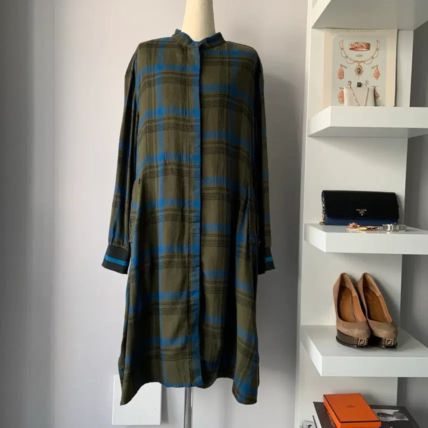 [BUNJANG] KUHO Check Pattern Color-Block Long Dress / [55] 구호(KUHO) 체크 패턴 배색 롱 원피스