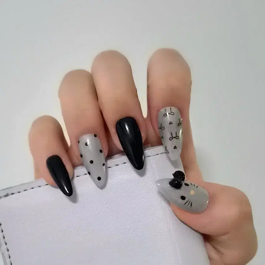 [BUNJANG] Handmade Black Kitty Nail Tips / 수제 블랙키티 네일팁