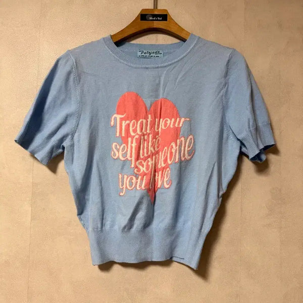 [BUNJANG] Heart Knit Sweater Sky Pink / 하트니트 하늘 분홍