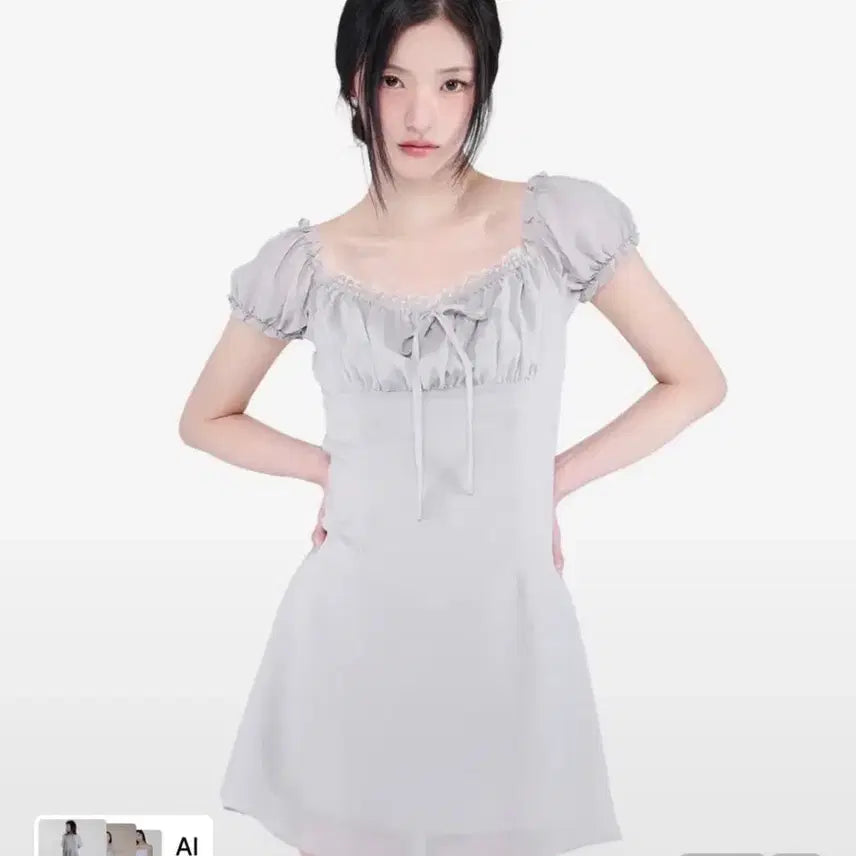 [BUNJANG] Alkaki Alca Puff Chiffon Mini Dress - Gray / 알키알카 원피스 Puff Chiffon Mini Dress - gray