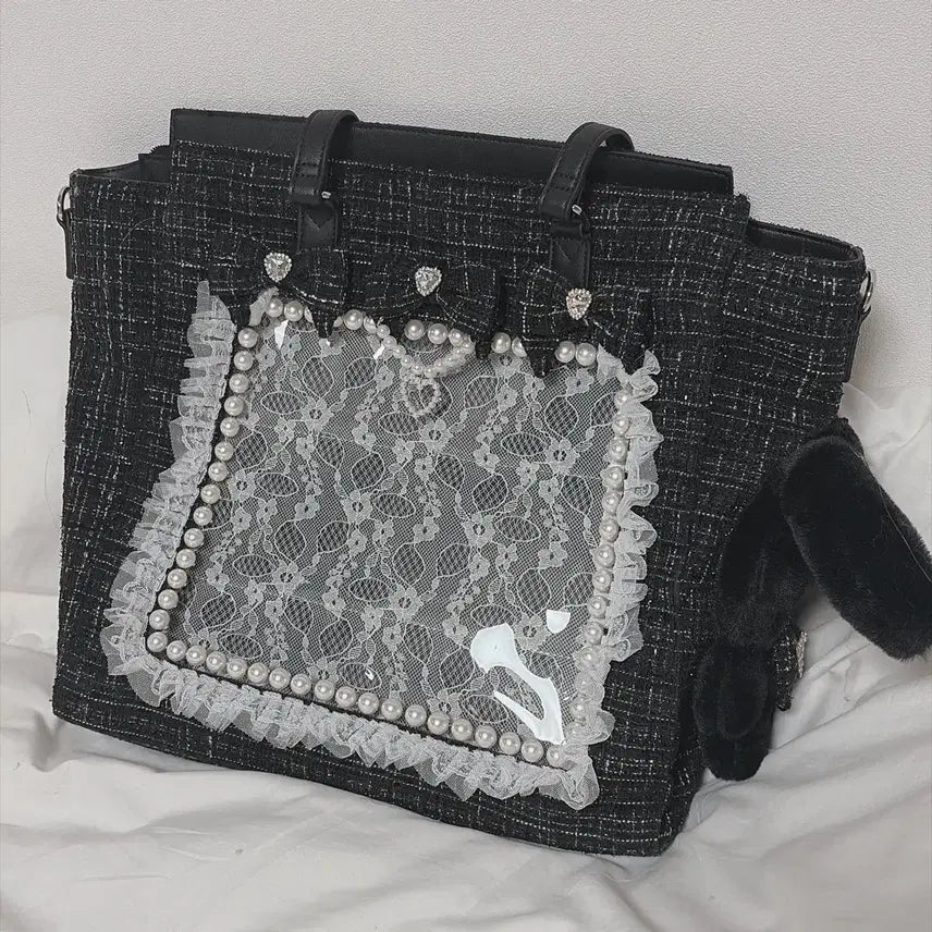 [BUNJANG] Ankruze Extra Large Tweed Bag Black / 앙크루즈 이타백 특대 트위드 블랙