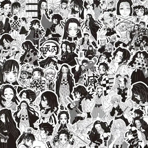 [BUNJANG] Demon Slayer Black and White Sticker Set with Case / [귀멸의칼날] 흑백스티커 70장+스티커 케이스 세트