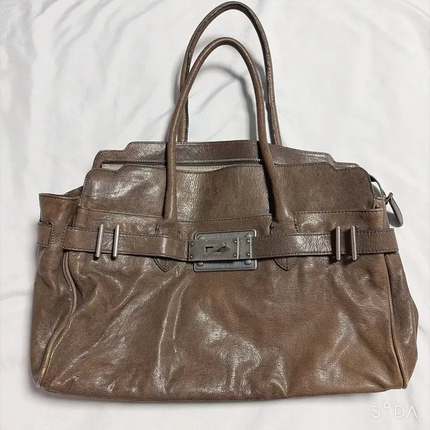 [BUNJANG] Time Leather Tote Bag Brown / 타임 가죽 토트백 브라운
