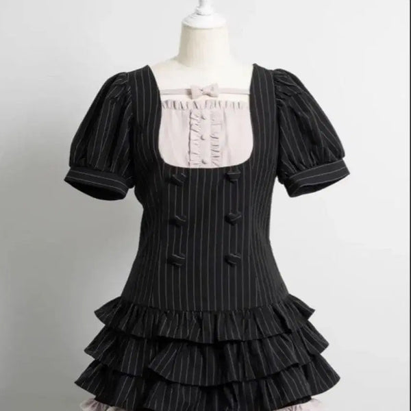 [BUNJANG] Pium York Transition Heart Button Tiered Setup Black / pium 피움 요크 전환 하트버튼 티어드 셋업 블랙