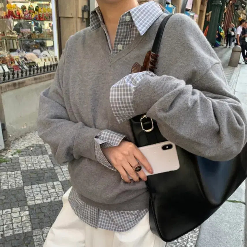 [BUNJANG] Minyuet Gabriel Wool V-Neck Knit - Grey / [울 78%]도매택 가브리엘 미뉴에트 브이넥 그레이 니트