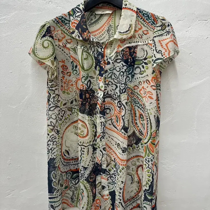 [BUNJANG] BCBG Women's Mixed Pattern Cap Sleeve Blouse - Size F / [상태최상] BCBG 상의 여성 블라우스 혼합패턴 캡소매 F
