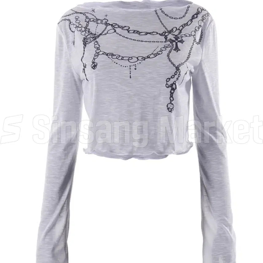 [BUNJANG] Chain Crop T-Shirt White / [빠른발송] 체인 크롭 티셔츠