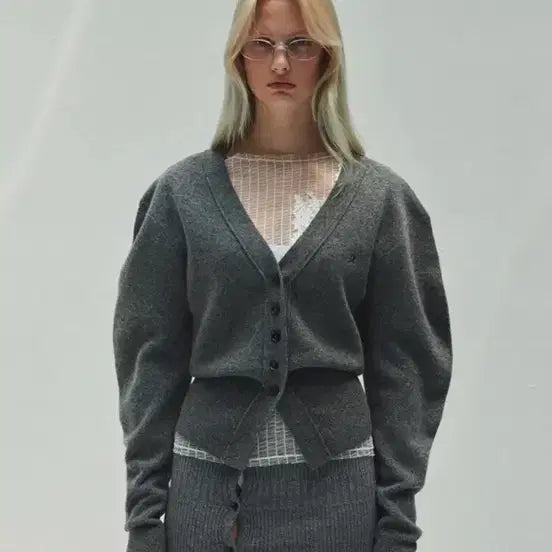 [BUNJANG] Diagonal Grey Wool Cashmere Knit Cardigan / 다이애그널 그레이 울 캐시미어 니트 가디건