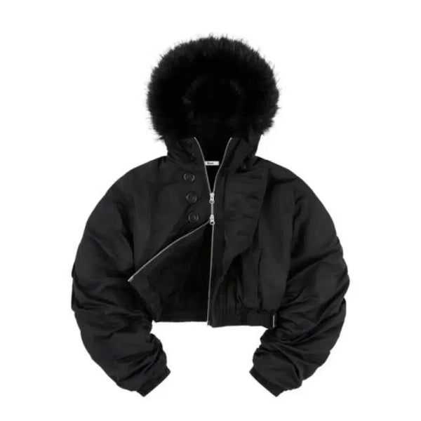 [BUNJANG] Kasico Hooded Crop Bomber Jacket / 카시코 후디드 크롭 봄버